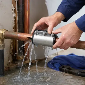 Burst pipe repair service in San Jose by professional plumber fixing leaking copper pipe