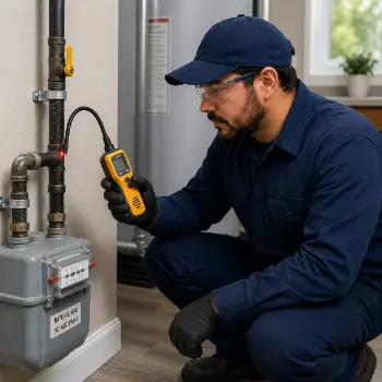 Gas leak detection in San Jose by certified plumbing expert with safety equipment