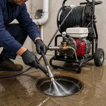 Hydro jet drain cleaning service in San Jose clearing clogged pipes with high pressure water